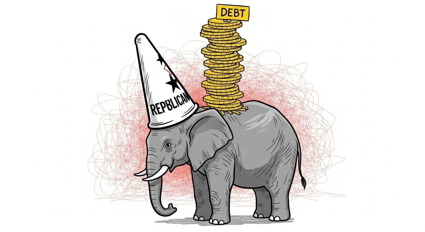 Illustration evoking Trump's tax cuts and the ballooning national debt.