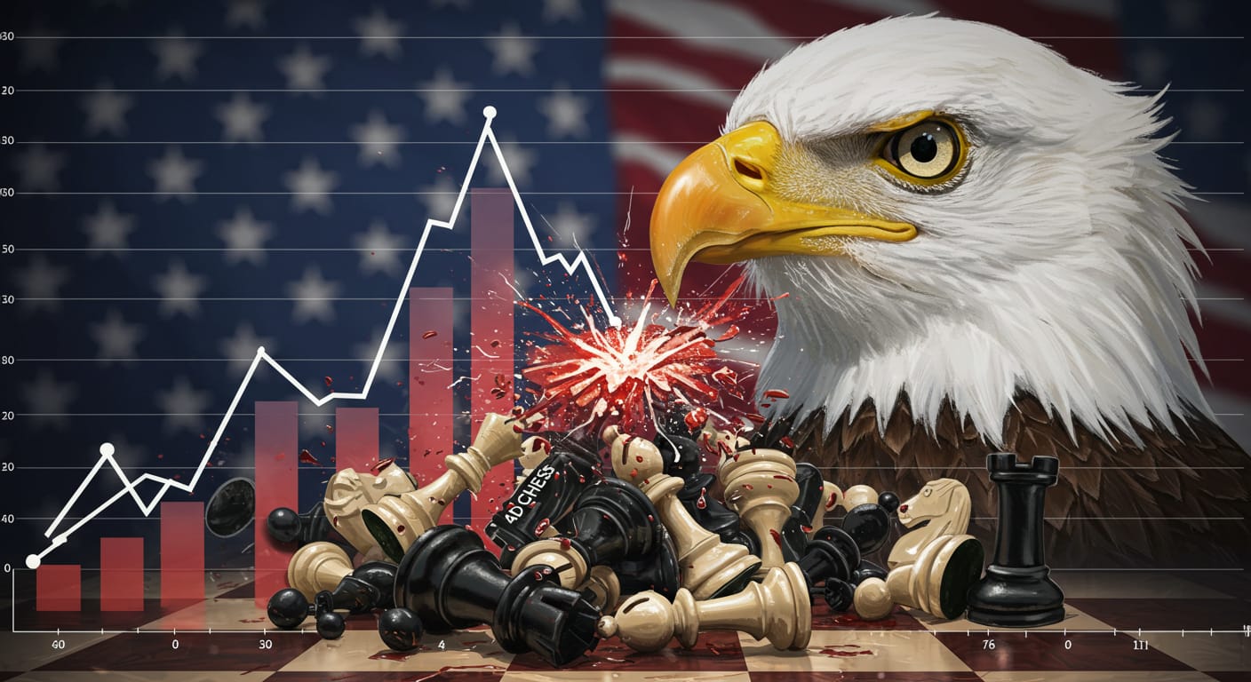 An ink-wash illustration of a stock-market chart lurching wildly like a runaway rollercoaster.